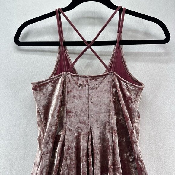 American Eagle Outfitters Dress Sz XS Crushed Velour Skater Mini Sleeveless Pink - Picture 5 of 12